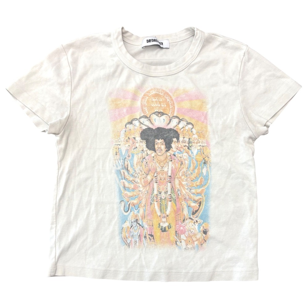 Daydreamer Jimi Hendrix Baby Tee Womens XS Off White Graphic Crop T-Shirt USA
